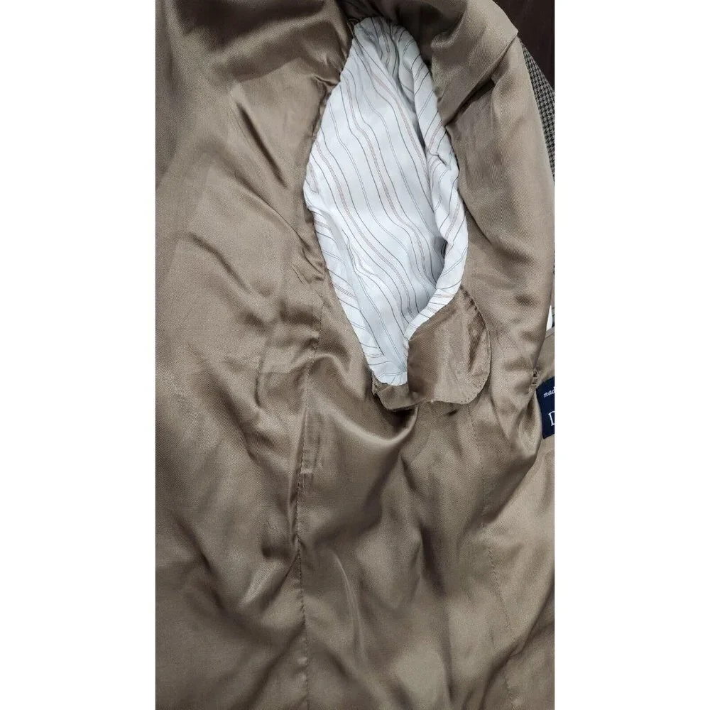 Ralph Lauren Mens Blazer Jacket Single Breasted 42R Houndstooth Brown Silk Blend